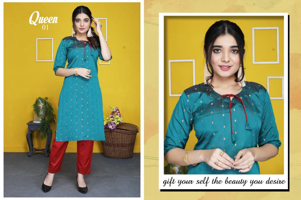 Queen 01 Fancy Daily Casual Wear Silk Kurti With Bottom Collection